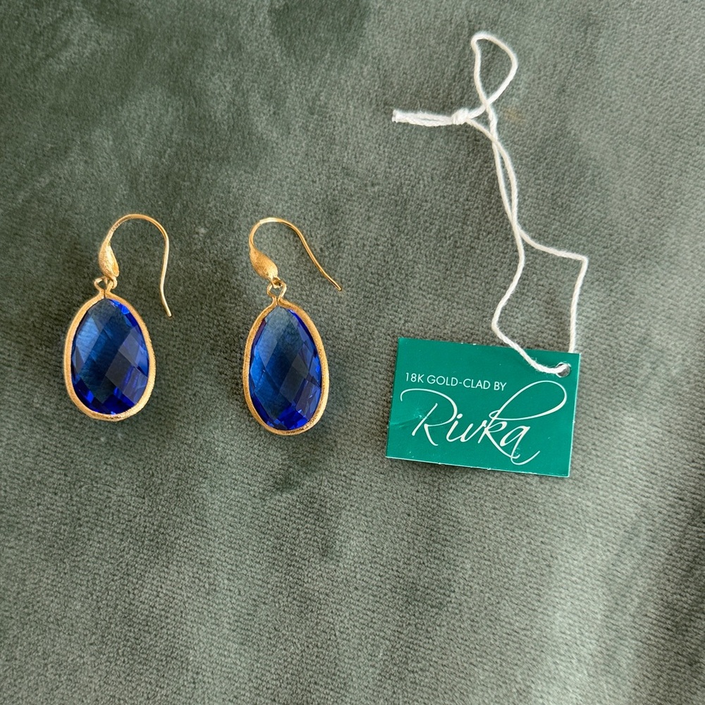 Rivka Friedman Gold-Clad Earrings with Deep Blue Faceted Stones